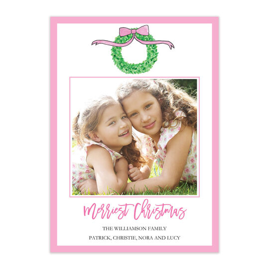 Pink Christmas Flat Holiday Photo Cards